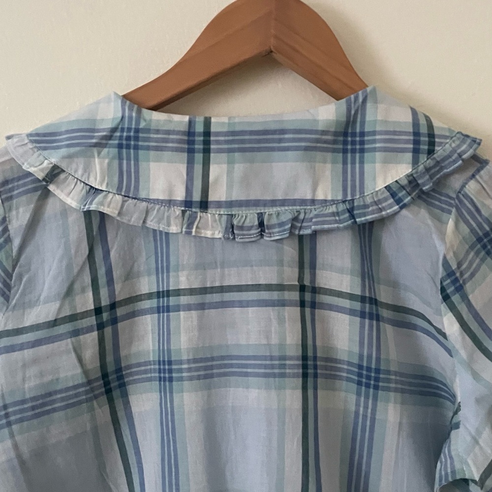 American Eagle Blue Cropped Blouse with Puff Sleeves - Picture 4 of 6